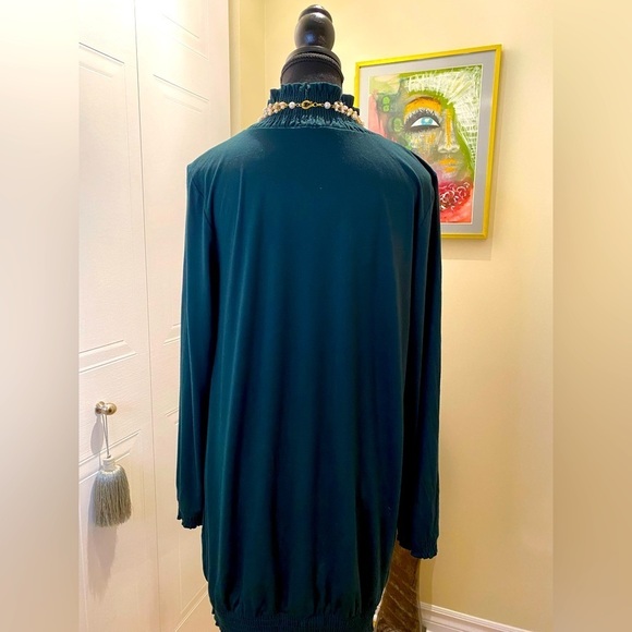 Y2K  Uniqlo Japan green mock neck tunic w/ smocking collar & hem 💚 - Picture 3 of 9
